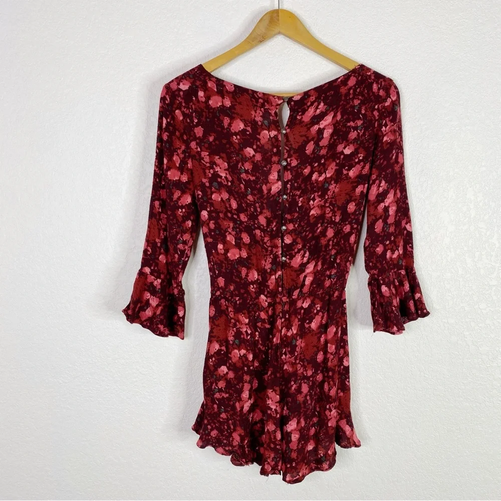 Free People Red Floral All The Right Ruffles Playsuit Romper